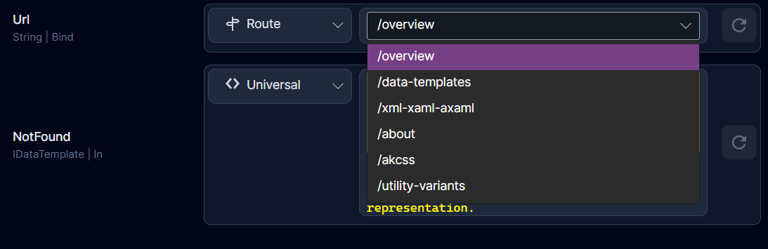 The input selector showing routes.